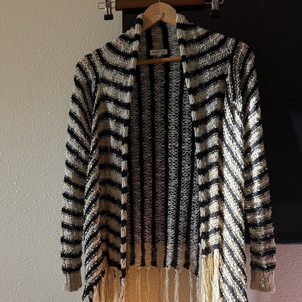 Miracle City Striped Fringe Cardigan. S/M